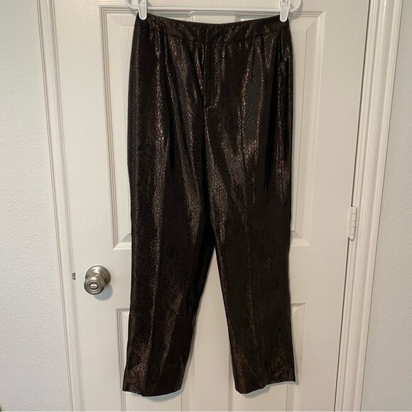 Linda Allard Ellen Tracy Croc Look Straight Leg Metallic Pants Pockets 10P - Picture 6 of 10